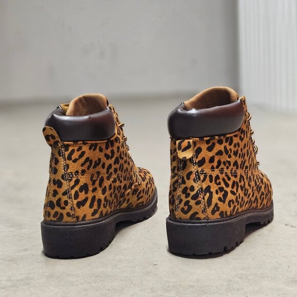 Leopard Print Lace-Up Ankle Boots With Padded Collar For Women - Picture 10 of 11